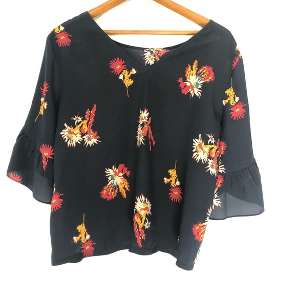 Madewell Silk Ruffle-sleeve in Cactus Flower - Picture 3 of 6